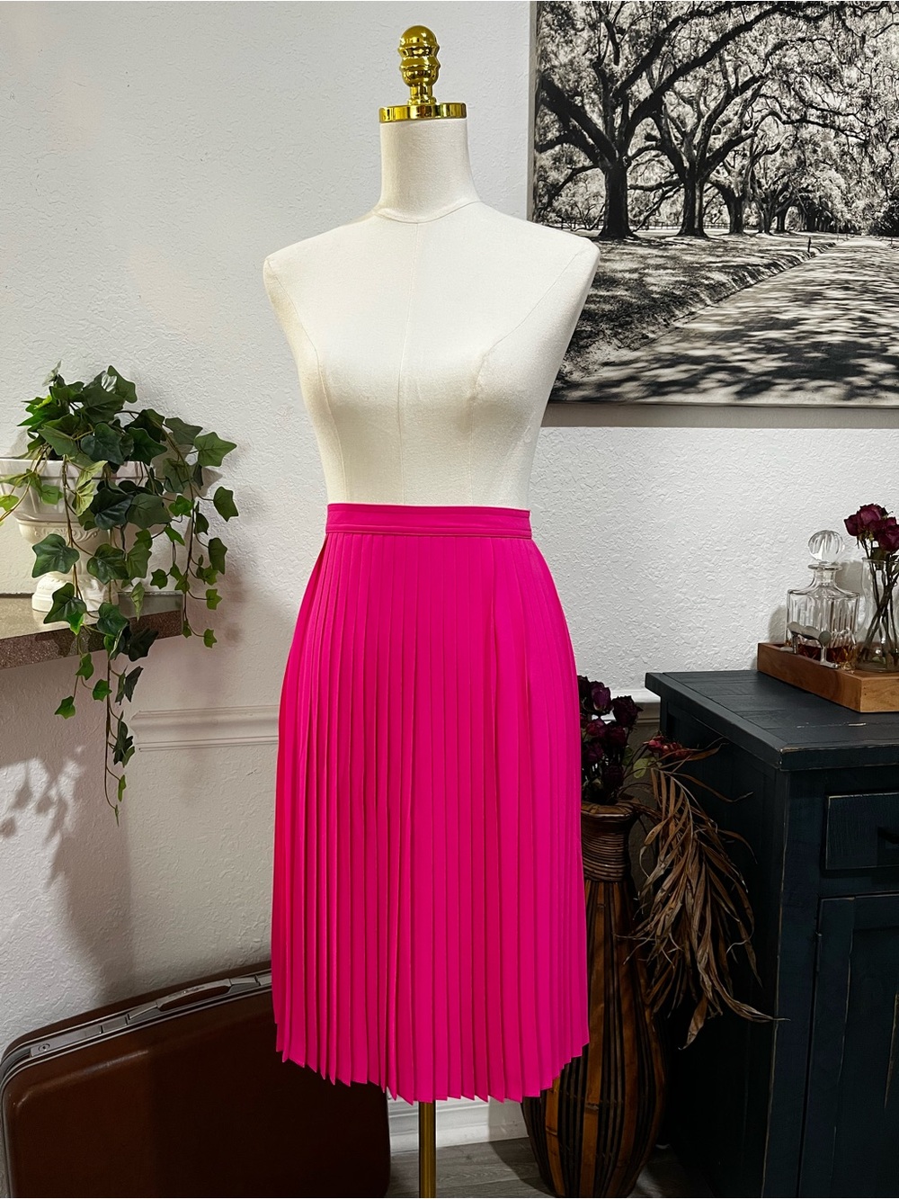 NWT J. Crew Gorgeous Pleated Midi Skirt in Bright Pink Petite 0